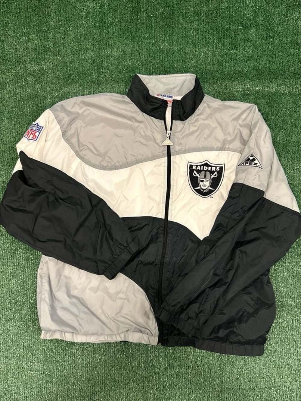 Vintage 90s NFL Pro Line Raiders Apex One Colorblock Windbreaker Jacket Size Lar